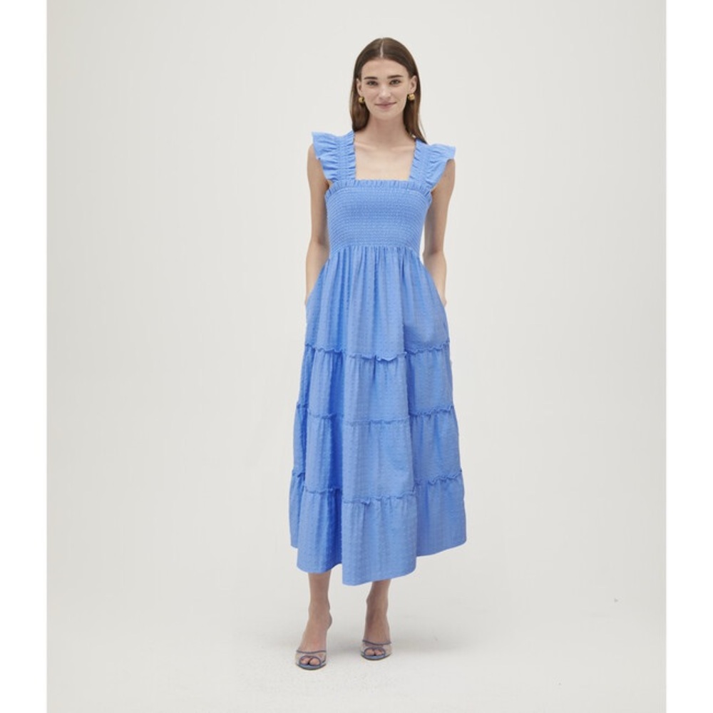 Hill House Ellie Nap Dress in Hydrangea Blue Textured Clip Dot, XS